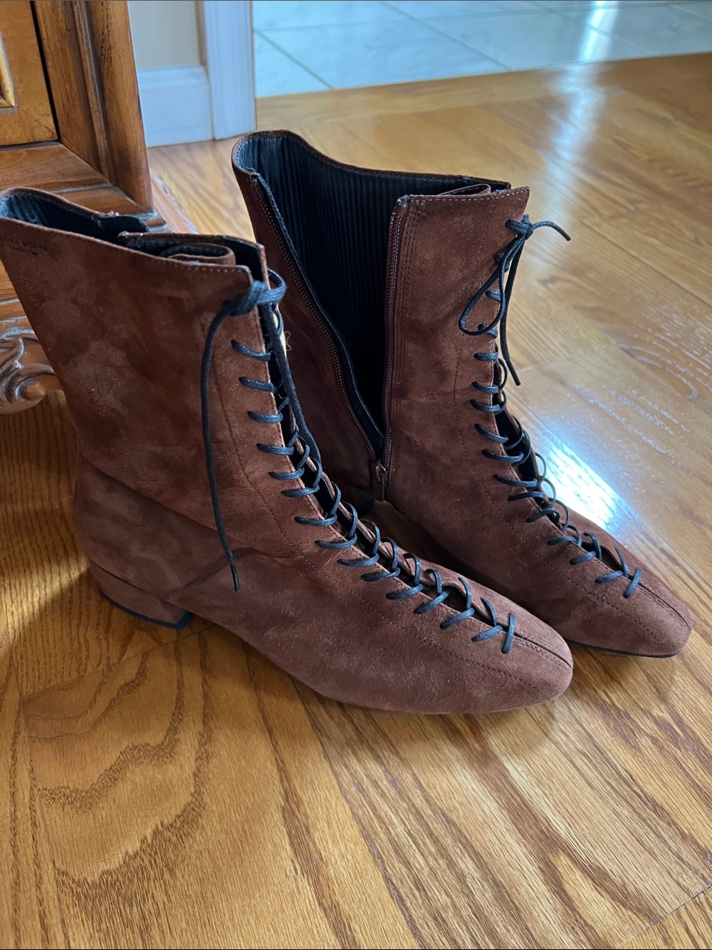 Brown Suede Lace-Up women's boots
